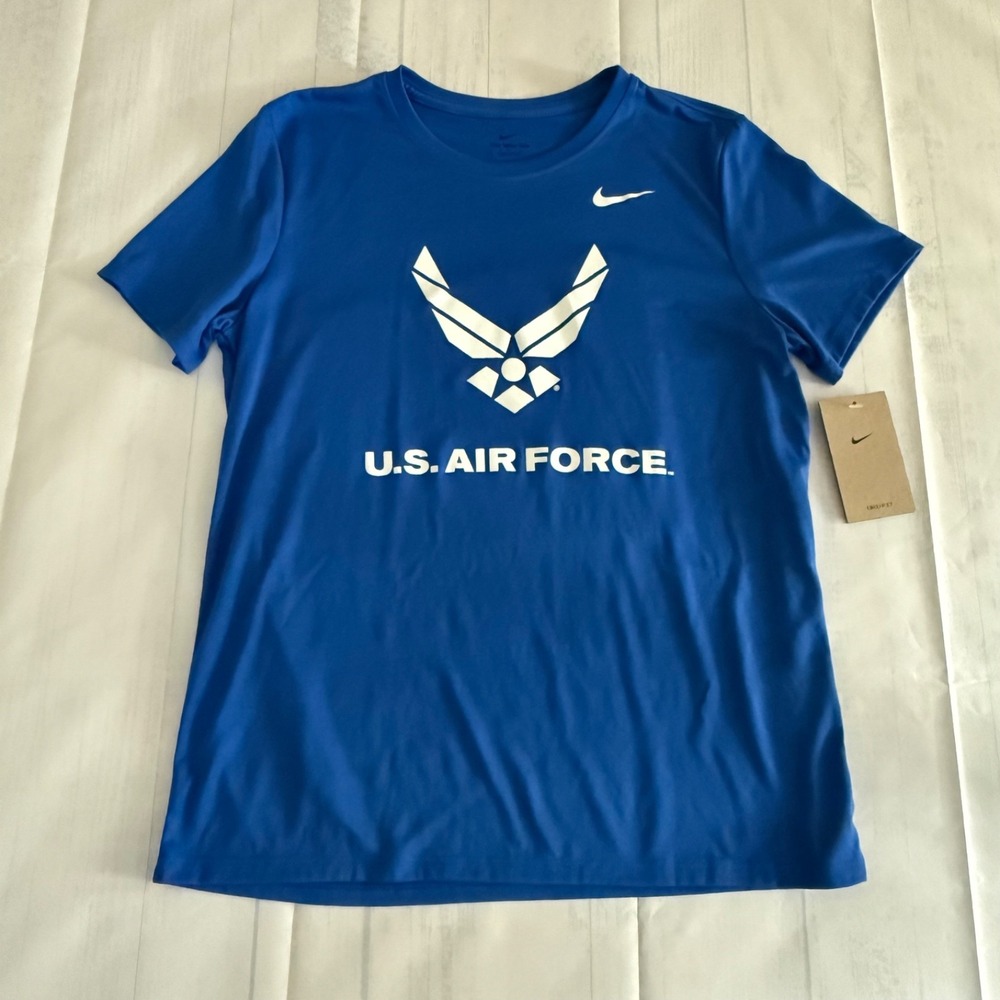 NWT USAF Air Force Nike Dri-Fit Blue Crew Neck SS Tee Shirt Women's MEDIUM BLUE